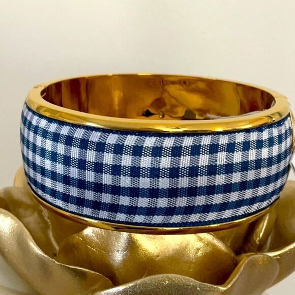 KATE SPADE NWT BANGLE BRACELET NAVY WHITE CHECK SET SAIL WITH DUST BAG - Picture 4 of 10